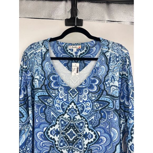 Dress Barn NWT Soleillee Women's Tunic Top Size 1X Paisley Studded Sharkbite Hem - Picture 2 of 11